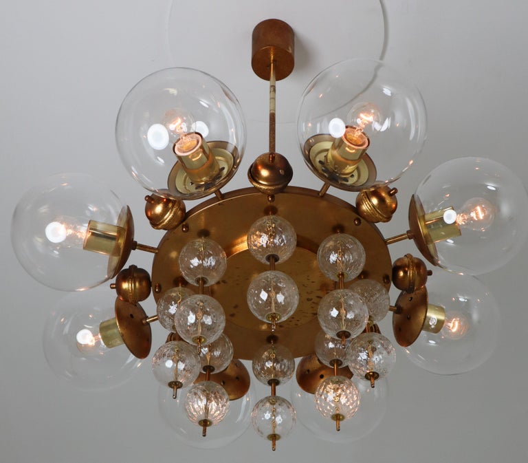 Midcentury Chandelier with Patinated Brass Fixture, Europe, 1950s For Sale 2