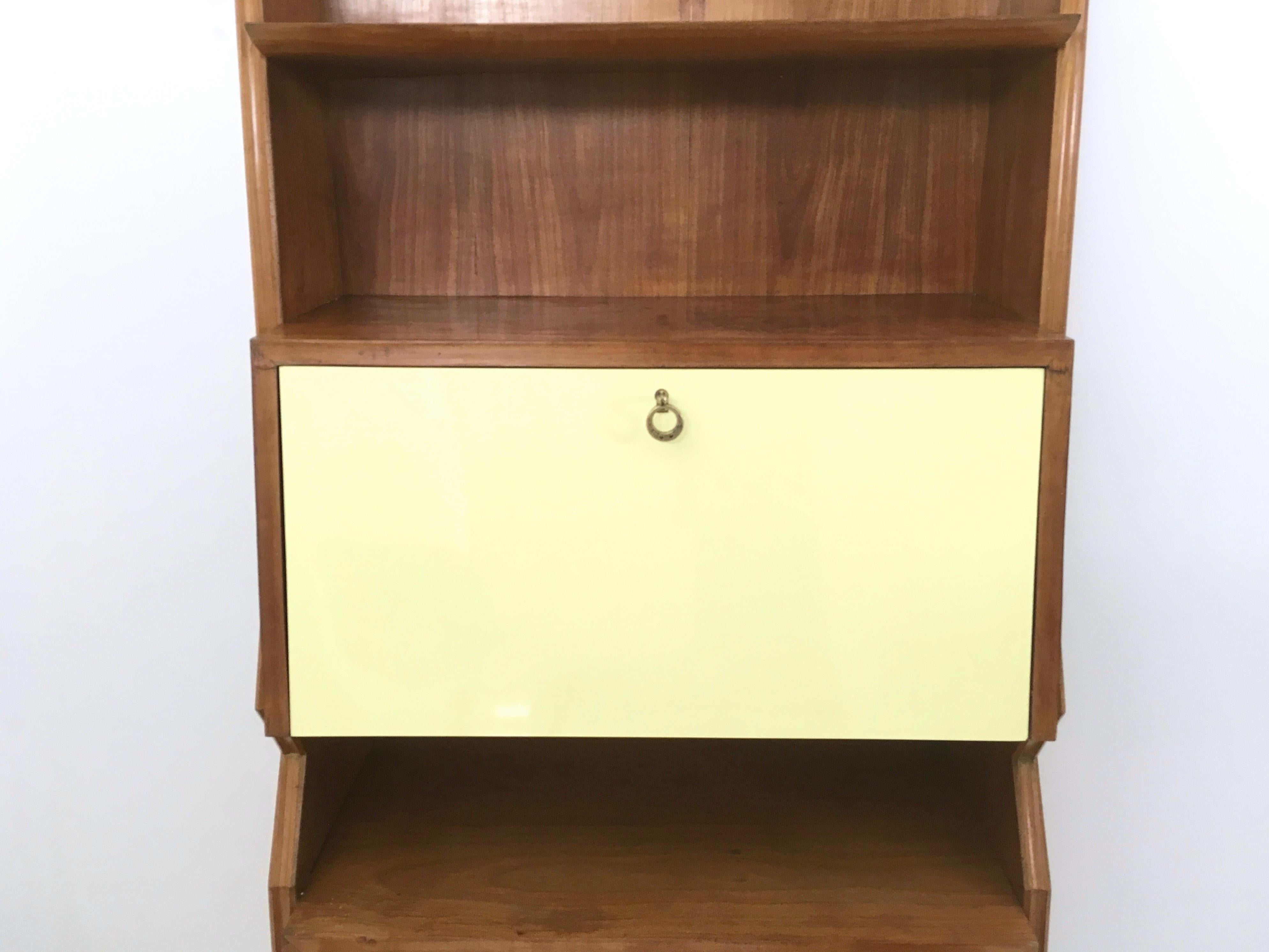 Vintage Wood and Light Yellow Formica Cabinet, Italy 1