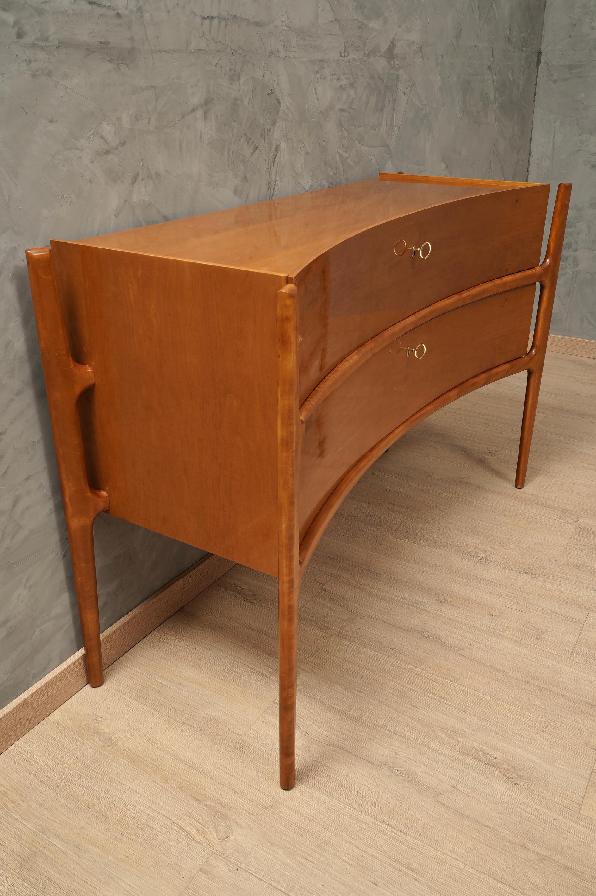 Ottone Commode e cassettiera italiana in legno di ciliegio e ottone del MidCentury, 1970 in vendita