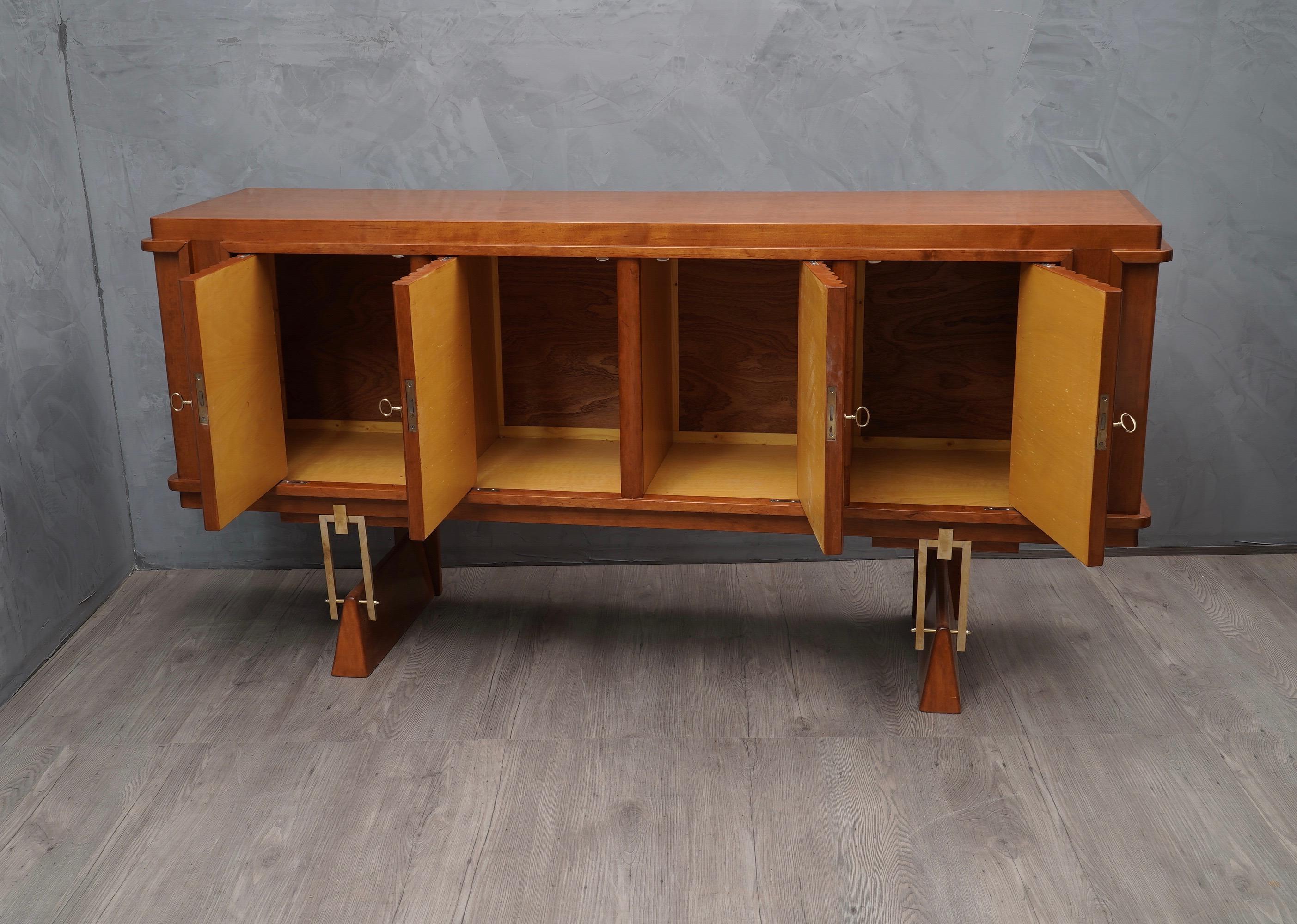 Midcentury Cherrywood and Brass Italian Sideboard, 1950 In Good Condition In Rome, IT