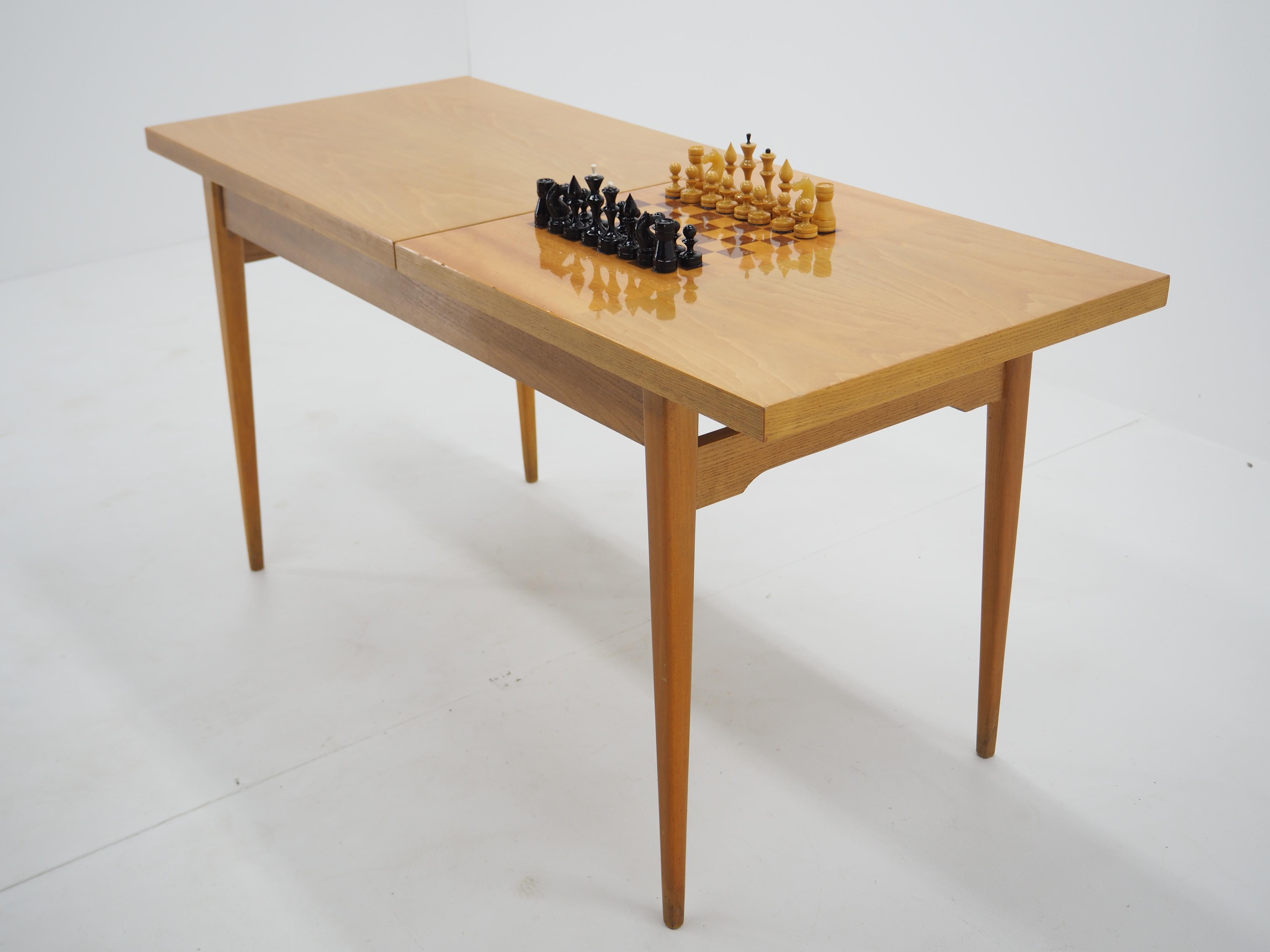 Hardwood Midcentury Chess Table Made in Czechoslovakia For Sale