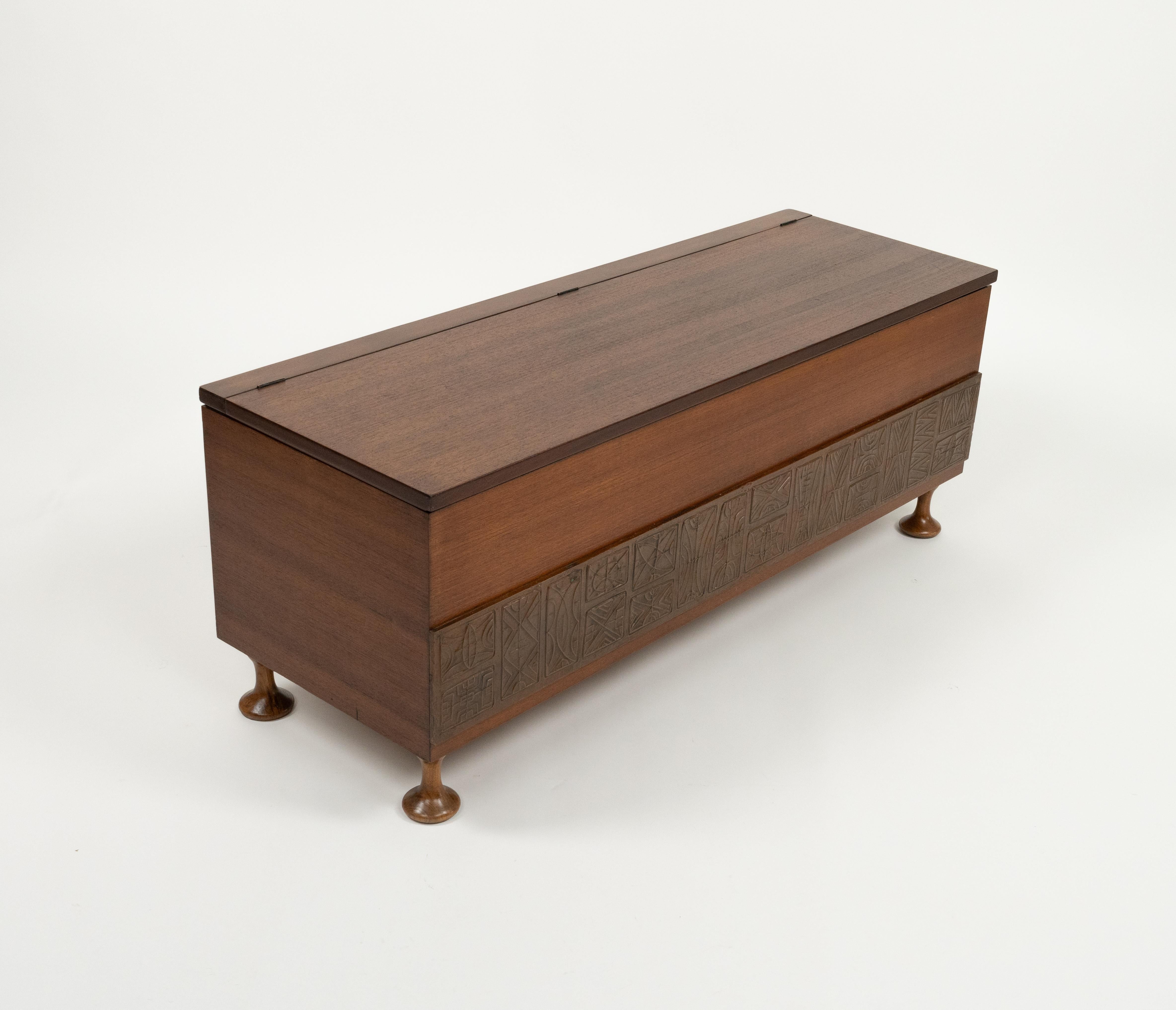 Mid-20th Century Midcentury Chest in Wood and Copper by Santambrogio & De Berti, Italy 1960s For Sale