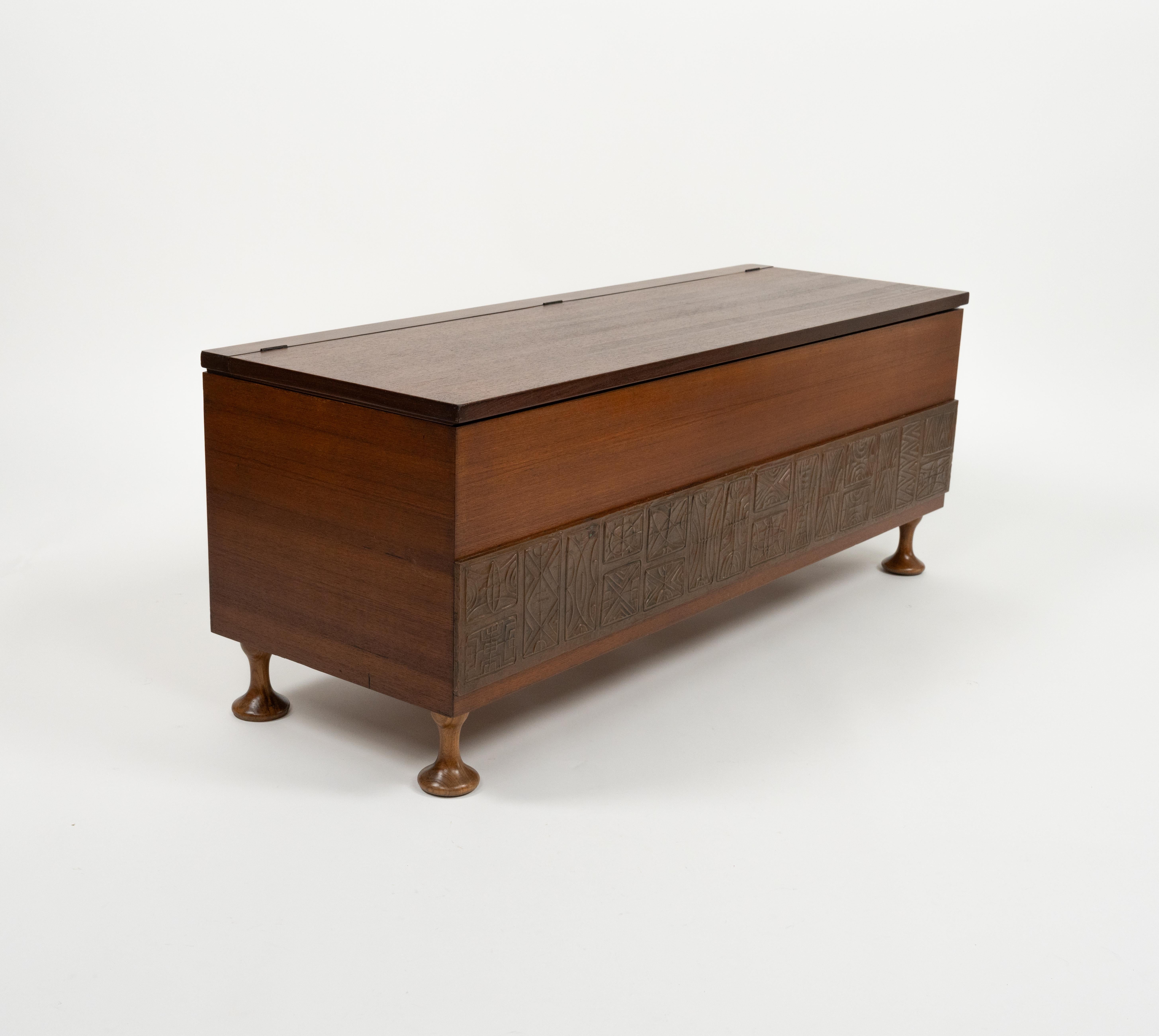 Metal Midcentury Chest in Wood and Copper by Santambrogio & De Berti, Italy 1960s For Sale