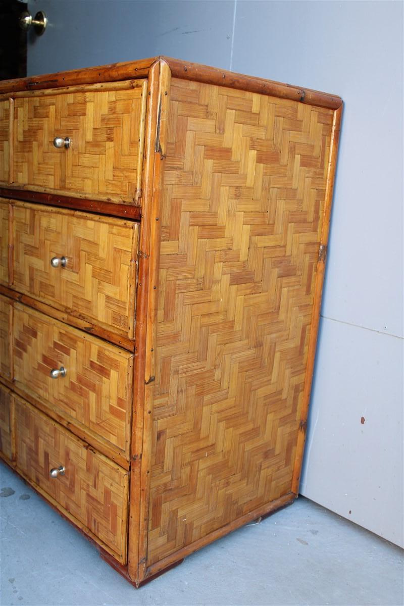 Mid-Century Modern Midcentury Chest of Drawers in Bamboo Brass Italian 1950s For Sale