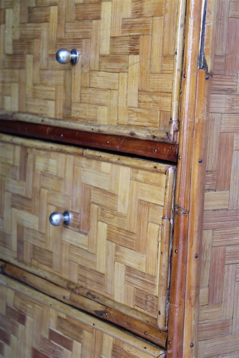 Mid-20th Century Midcentury Chest of Drawers in Bamboo Brass Italian 1950s For Sale