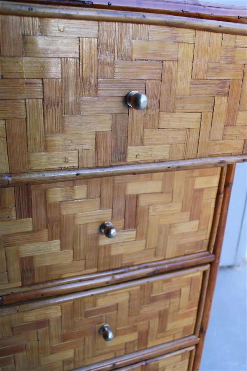 Midcentury Chest of Drawers in Bamboo Brass Italian 1950s For Sale 1