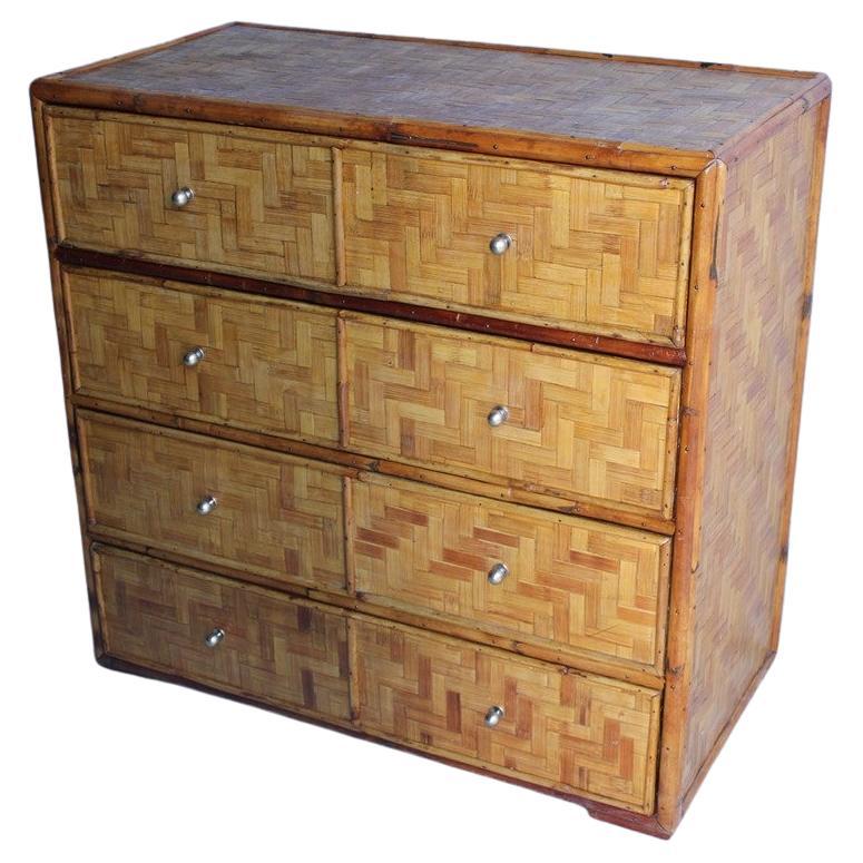 Midcentury Chest of Drawers in Bamboo Brass Italian 1950s