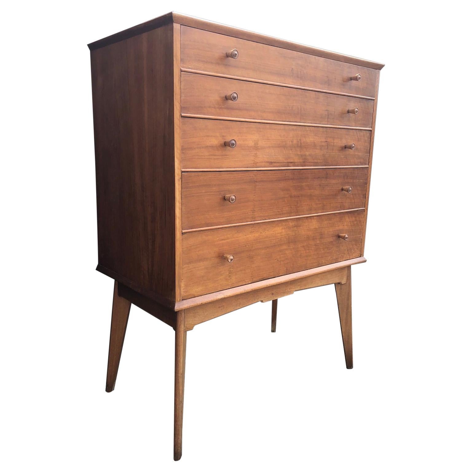 Midcentury Chest of Drawers on Legs, Tallboy by Alfred Cox for Heals, UK, 1950s