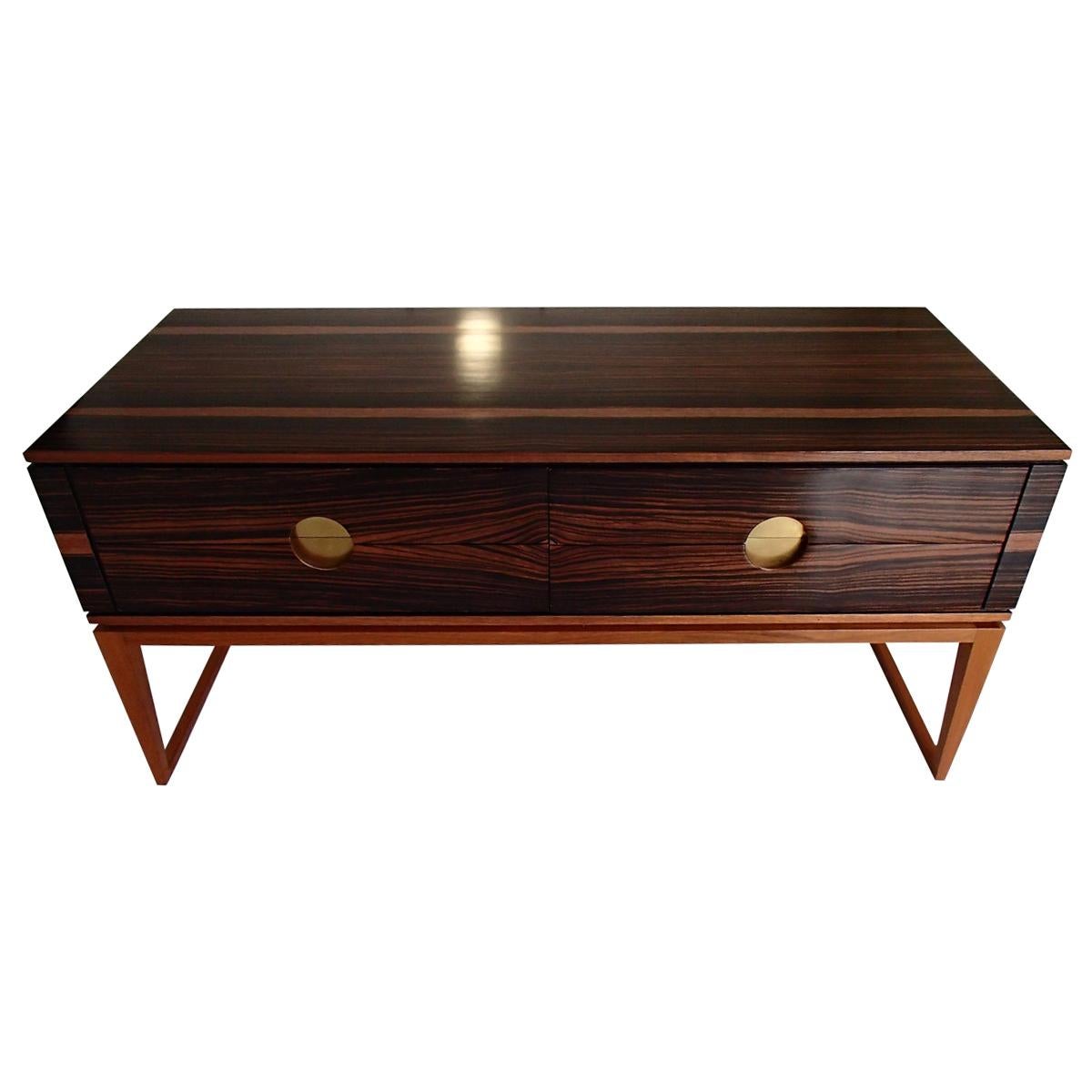 Midcentury Chest of Drawers or Low Table Ebene De Macassar and Brass Handles For Sale