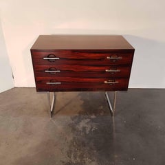 MidCentury Chest of Drawers with Rio Palisander Veneer and Nickel Plated Metals