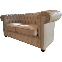 Midcentury Chesterfield Sofa Loveseat White Leather