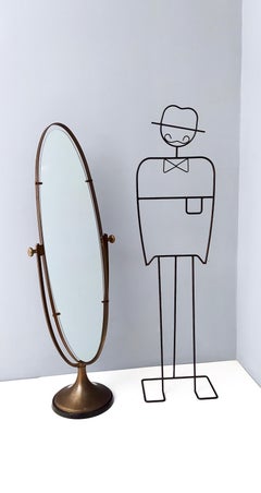 Vintage Oval Cheval Mirror with Brass and Metal Frame, Italy
