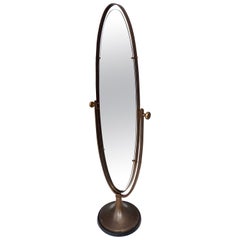 Midcentury Cheval Mirror with Brass and Metal Frame, Italy