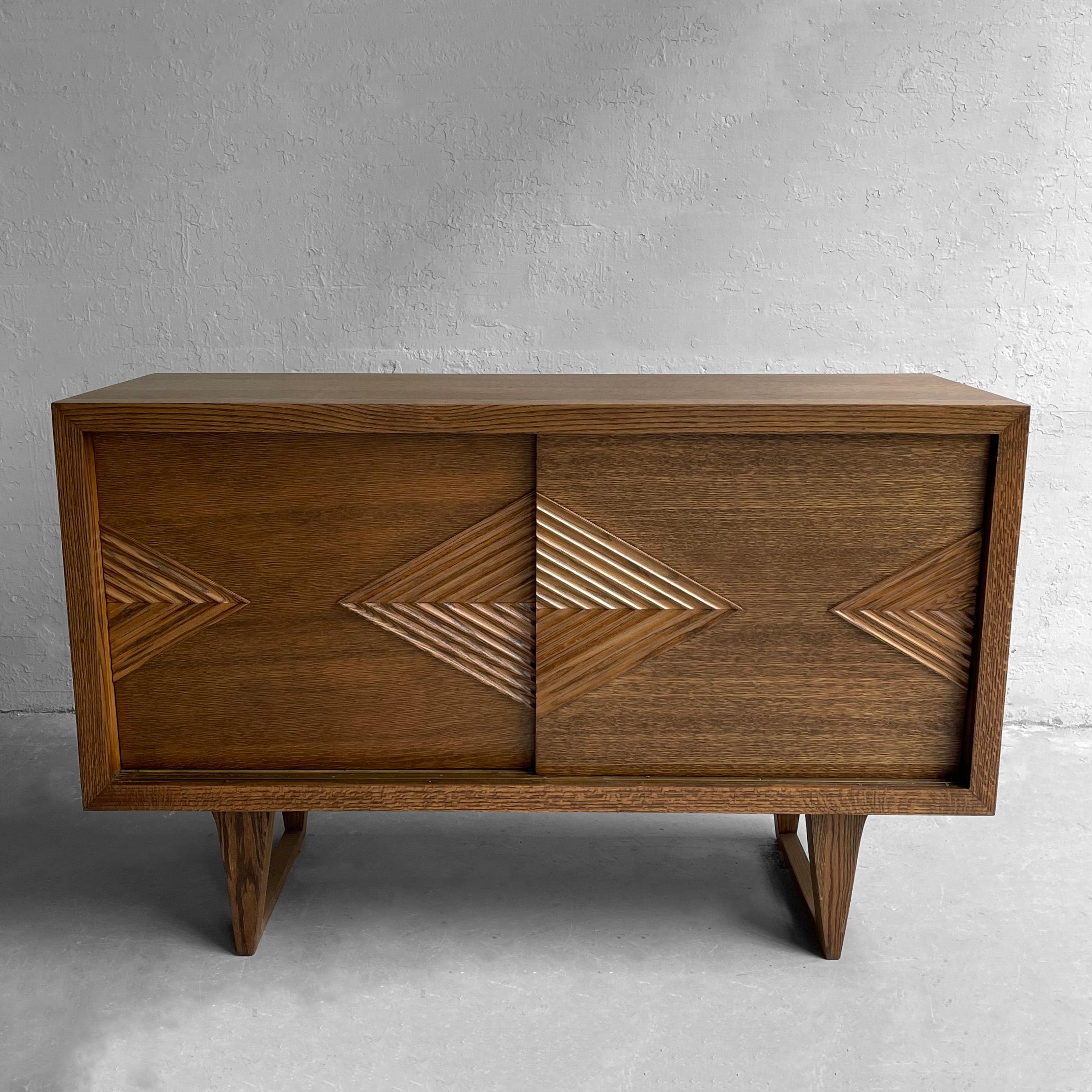 Midcentury Chevron Front Oak Sideboard Credenza In Good Condition For Sale In Brooklyn, NY