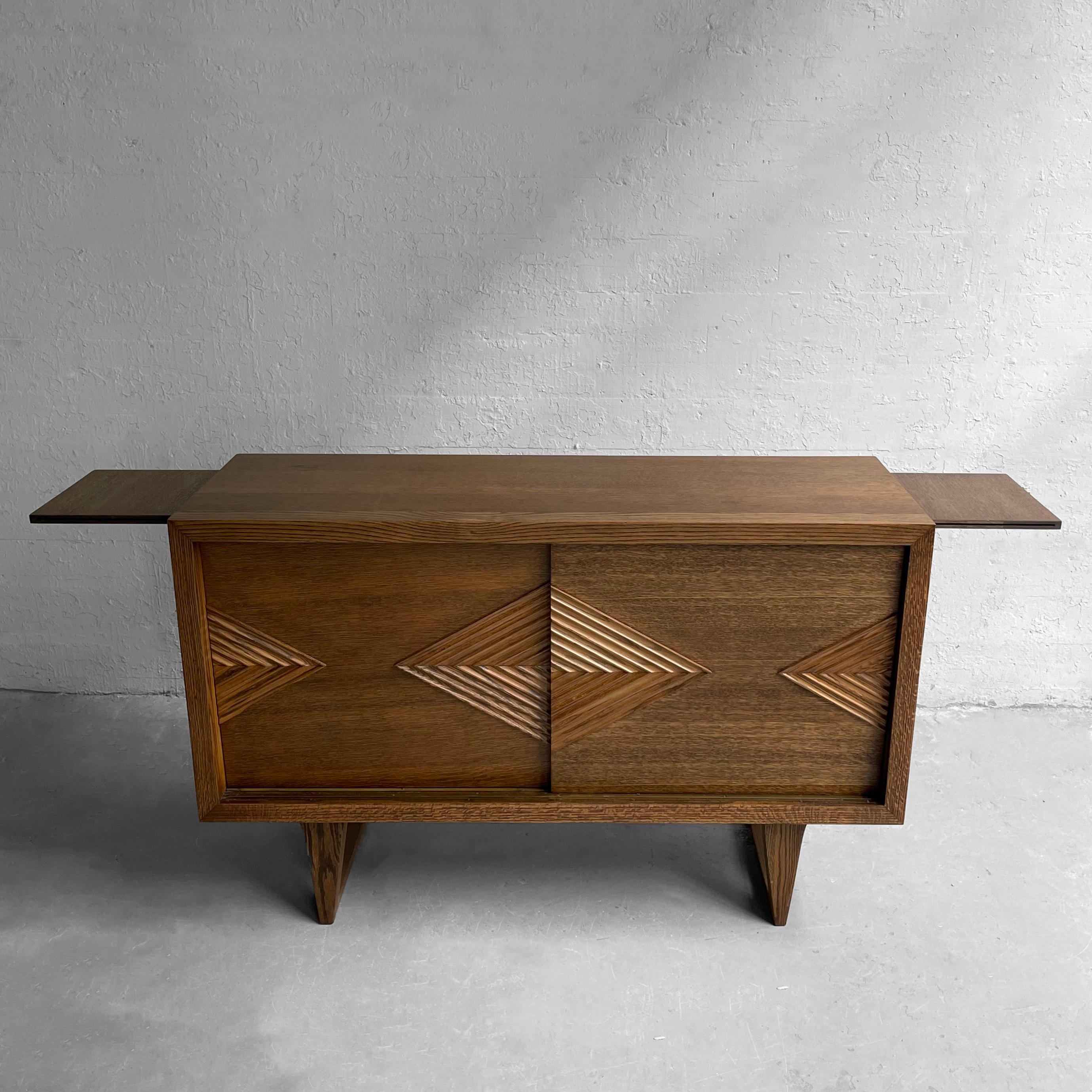 20th Century Midcentury Chevron Front Oak Sideboard Credenza For Sale