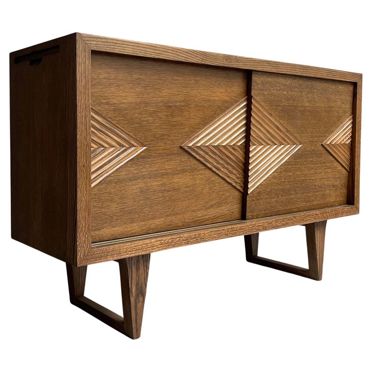 Midcentury Chevron Front Oak Sideboard Credenza For Sale at 1stDibs