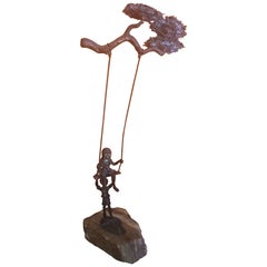 Midcentury "Children on Swing" Sculpture by Bijian