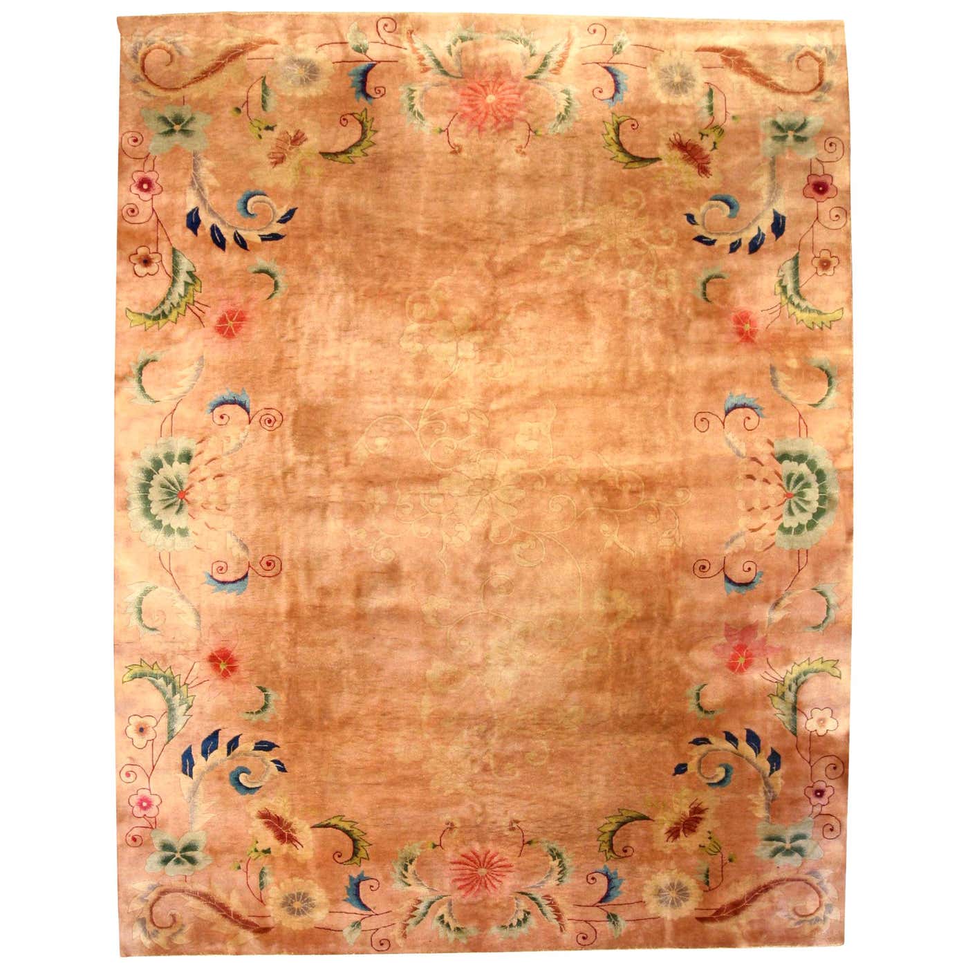 Chinese Art Deco Lotus Flower Design Handmade Rug For Sale at 1stDibs ...