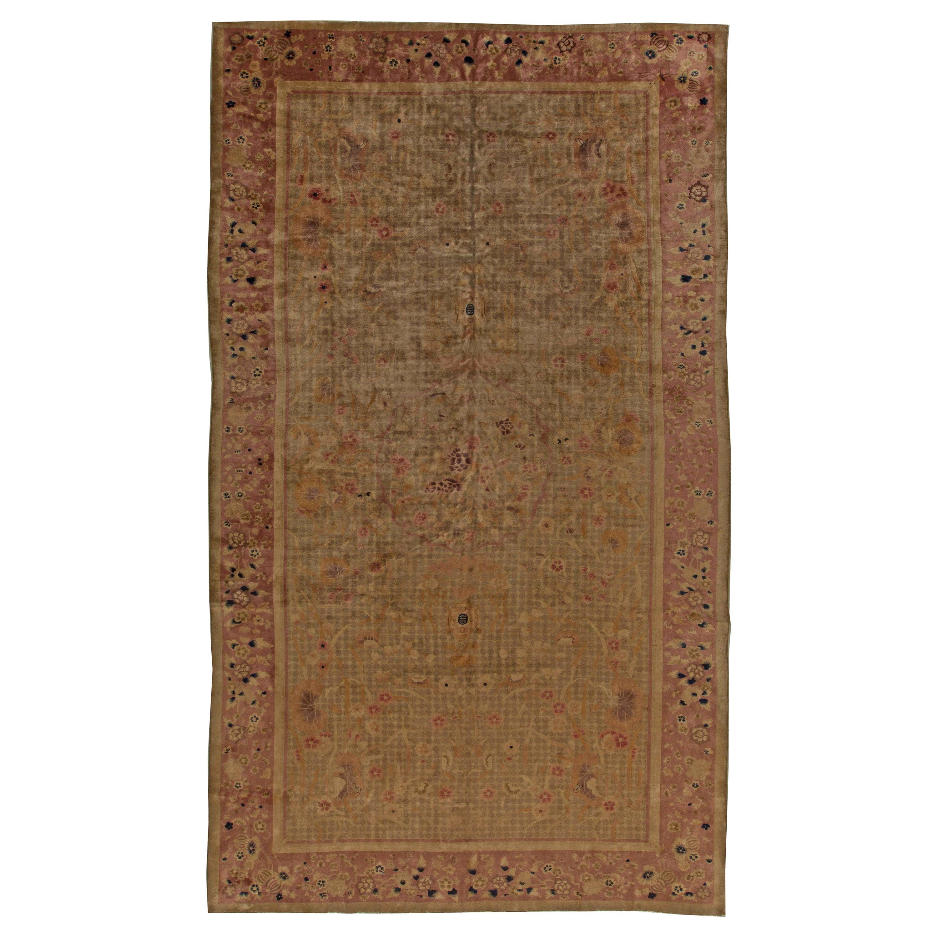 Chinese Art Deco Botanic Handmade Wool Rug For Sale