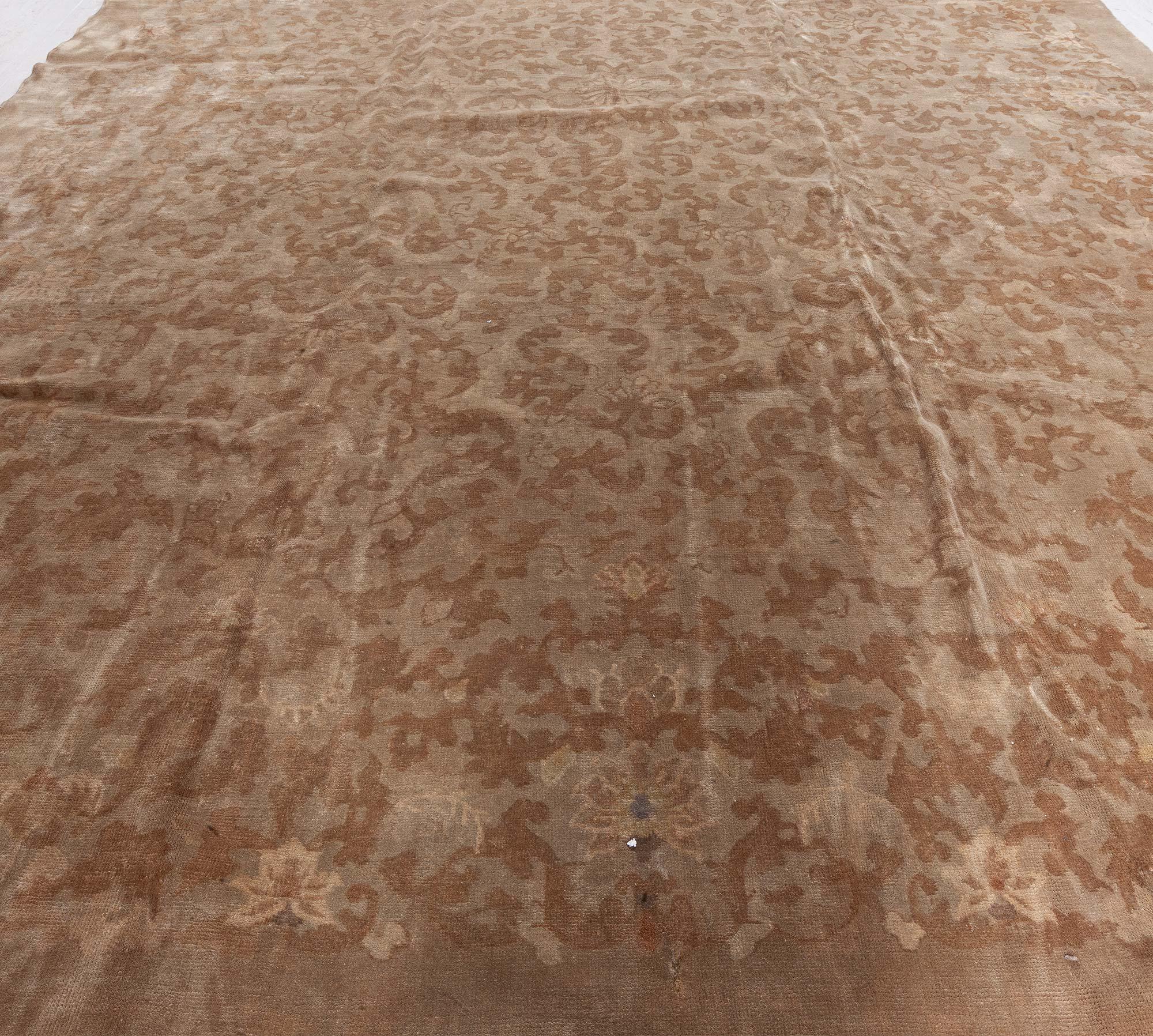 Hand-Knotted Midcentury Chinese Brown Handmade Wool Rug For Sale