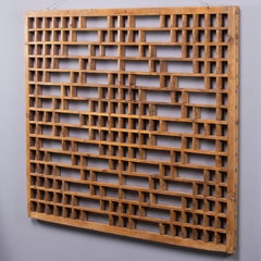 Midcentury Chinese Carved Rustic Wooden Window Screen