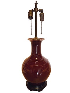 Midcentury Chinese Ceramic Table Lamp in Oxblood Red Glaze