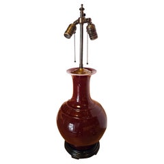 Midcentury Chinese Ceramic Table Lamp in Oxblood Red Glaze