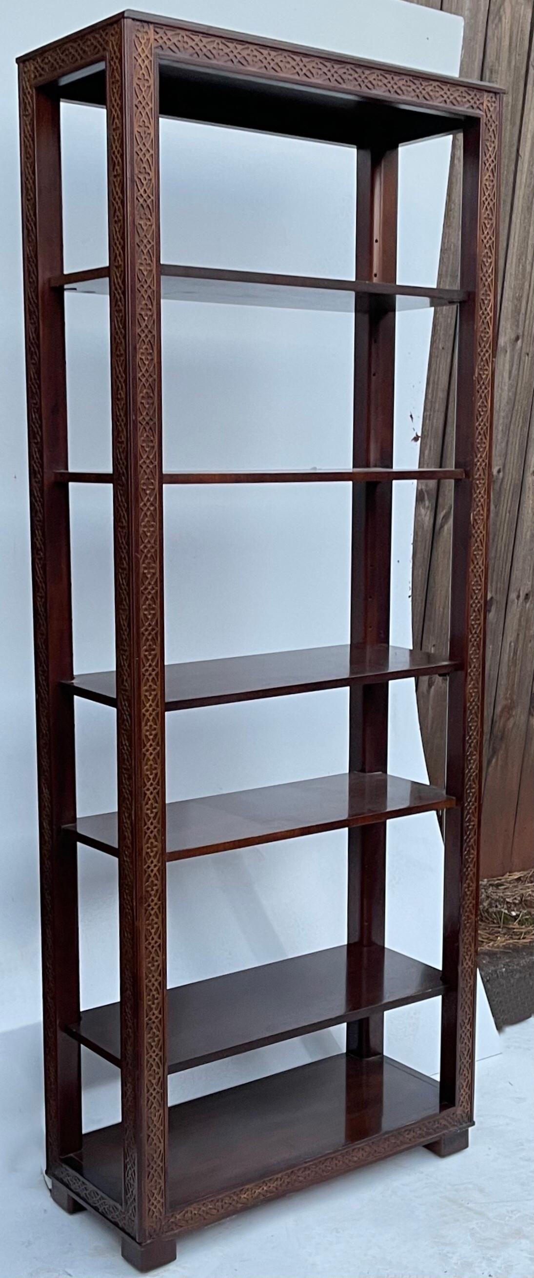 Midcentury Chinese Chippendale Style Carved Mahogany Etageres or Shelves, Pair  In Good Condition In Kennesaw, GA