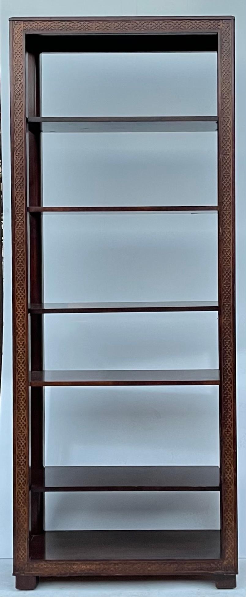 Midcentury Chinese Chippendale Style Carved Mahogany Etageres or Shelves, Pair  1