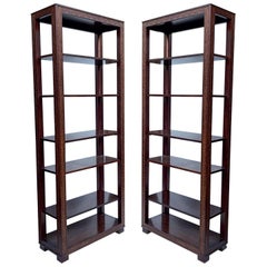 Midcentury Chinese Chippendale Style Carved Mahogany Etageres or Shelves, Pair