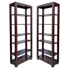 Midcentury Chinese Chippendale Style Carved Mahogany Etageres or Shelves, Pair