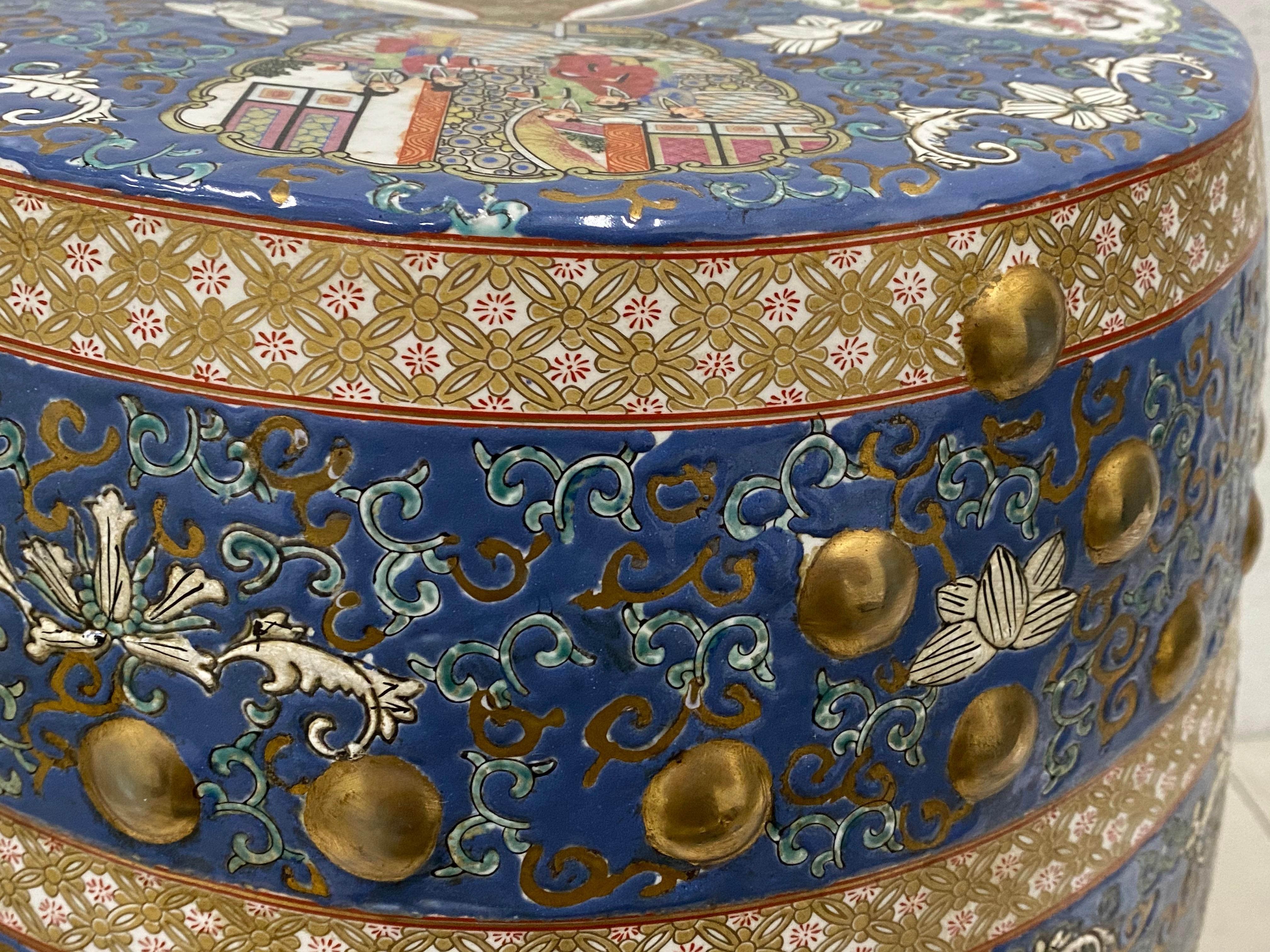 20th Century Midcentury Chinese Enameled Porcelain Garden Seat For Sale