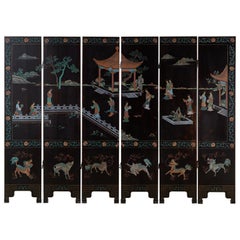 Midcentury Chinese Export Six-Panel Lacquered Coromandel Screen