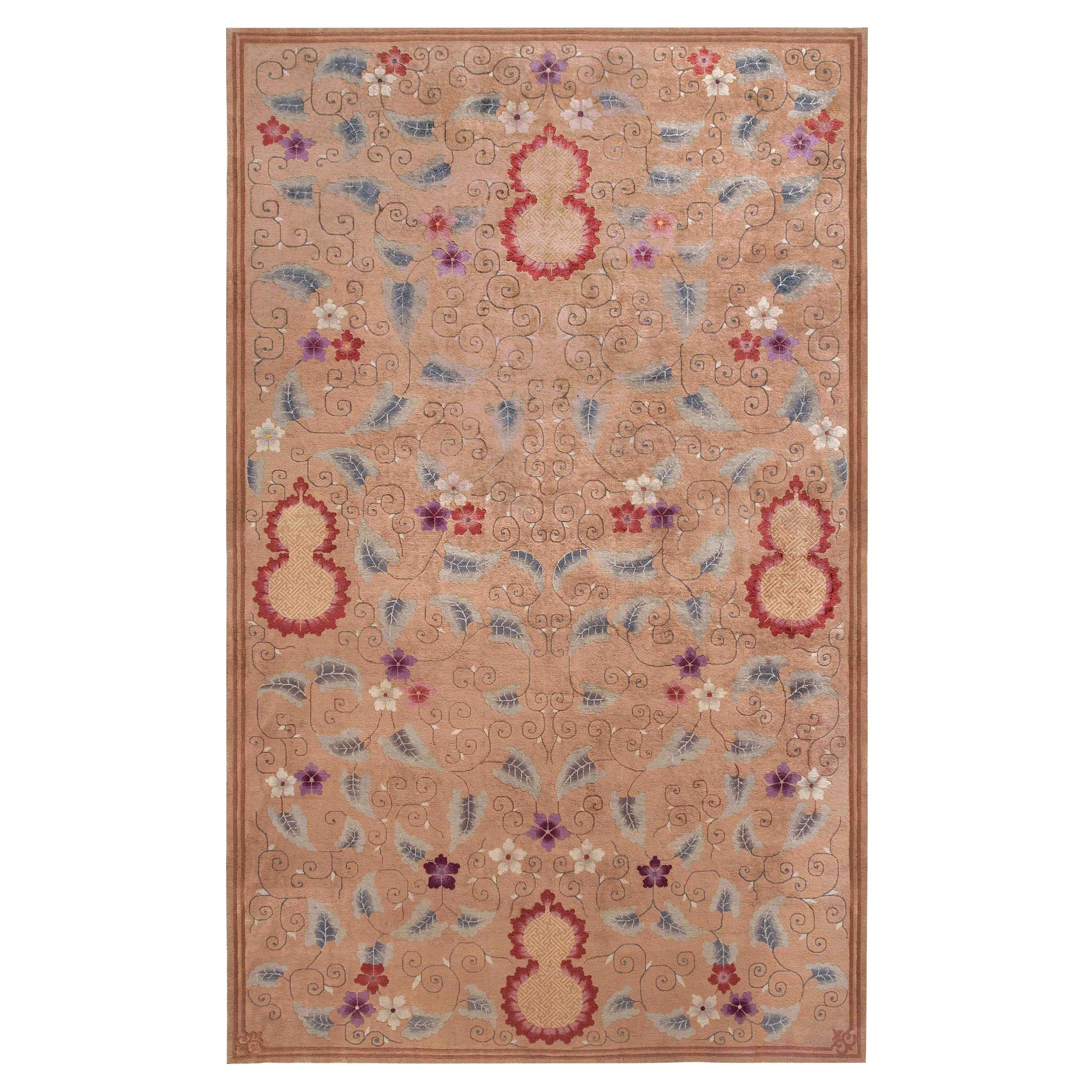 Midcentury Bold Floral Chinese Handmade Wool Rug For Sale