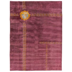 Mid-20th century Chinese Royal Purple and Orange Handwoven Wool Rug