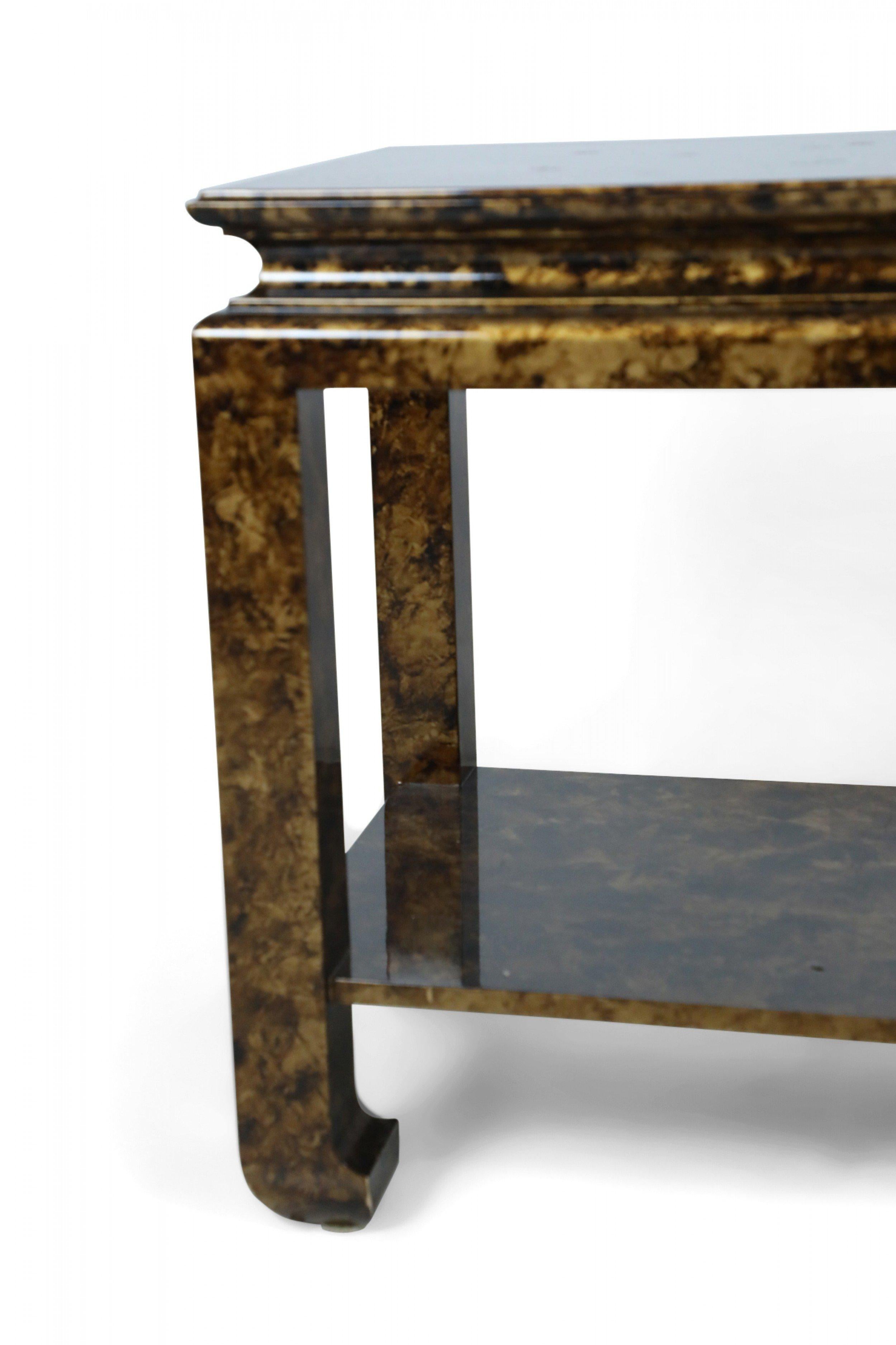 MidCentury Chinoiserie Faux Tortoise Shell Finished Console Table with Shelf For Sale 4
