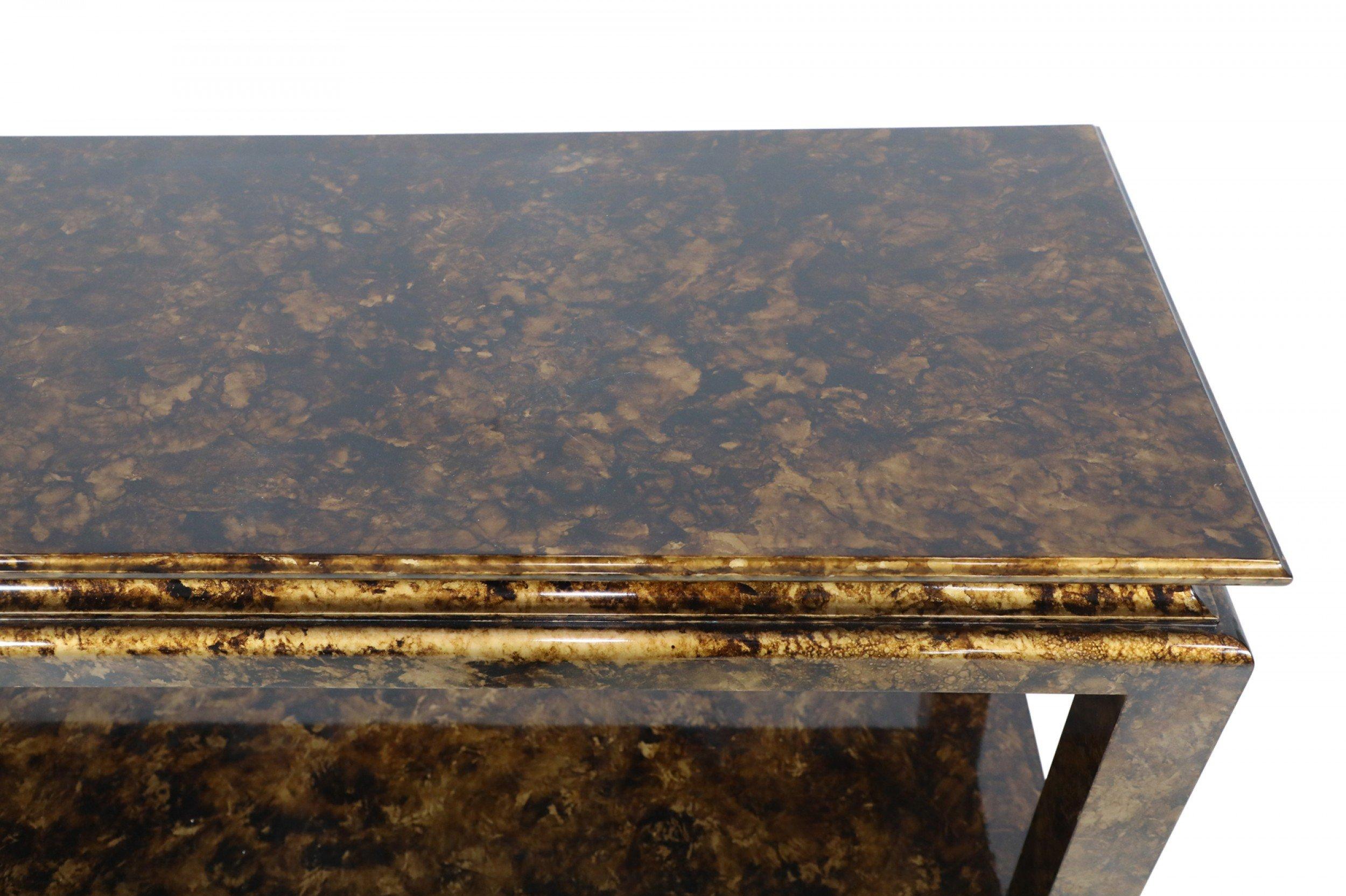 MidCentury Chinoiserie Faux Tortoise Shell Finished Console Table with Shelf For Sale 6