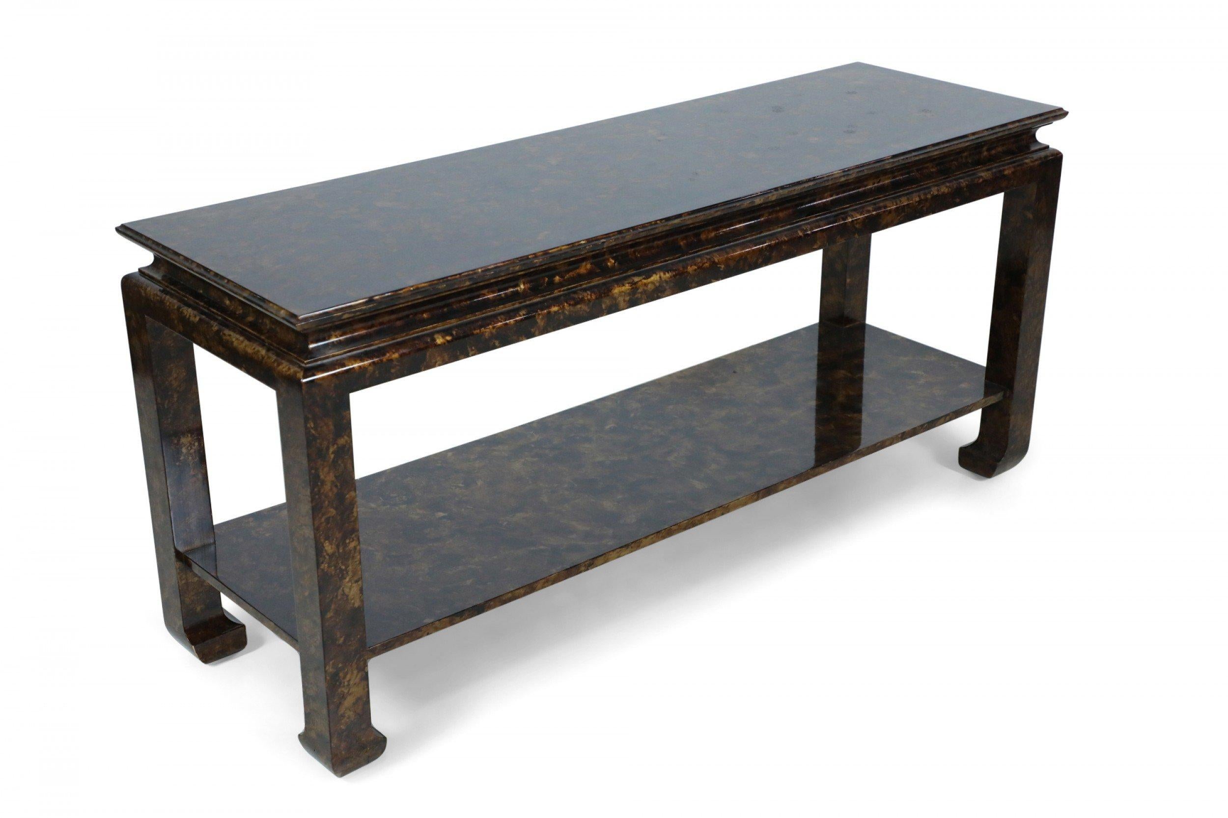MidCentury Chinoiserie Faux Tortoise Shell Finished Console Table with Shelf In Good Condition For Sale In New York, NY