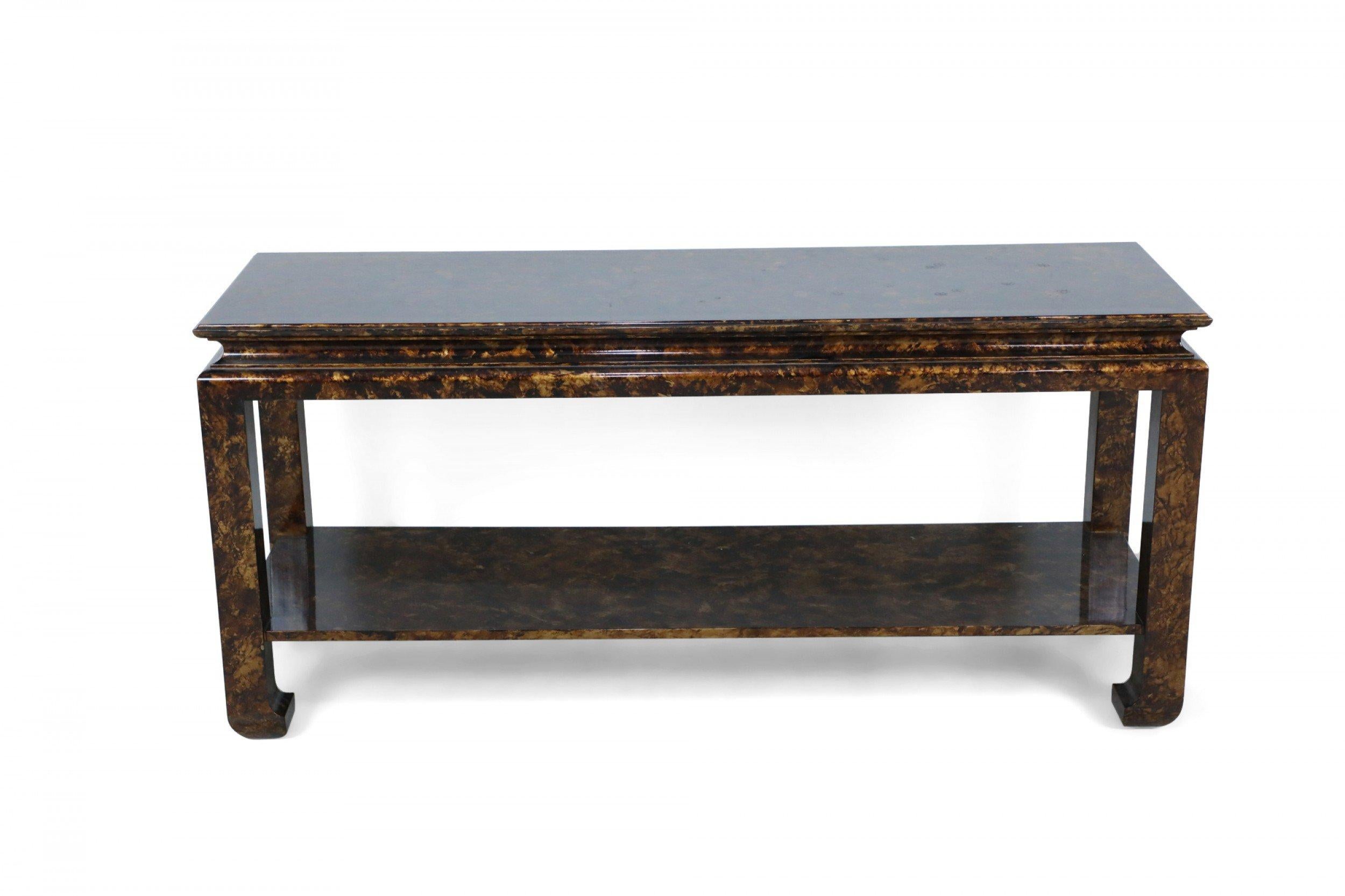 20th Century MidCentury Chinoiserie Faux Tortoise Shell Finished Console Table with Shelf For Sale