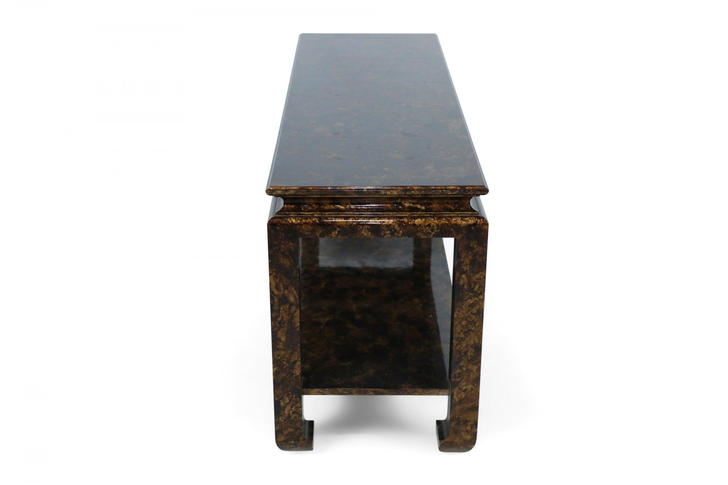 MidCentury Chinoiserie Faux Tortoise Shell Finished Console Table with Shelf For Sale 1
