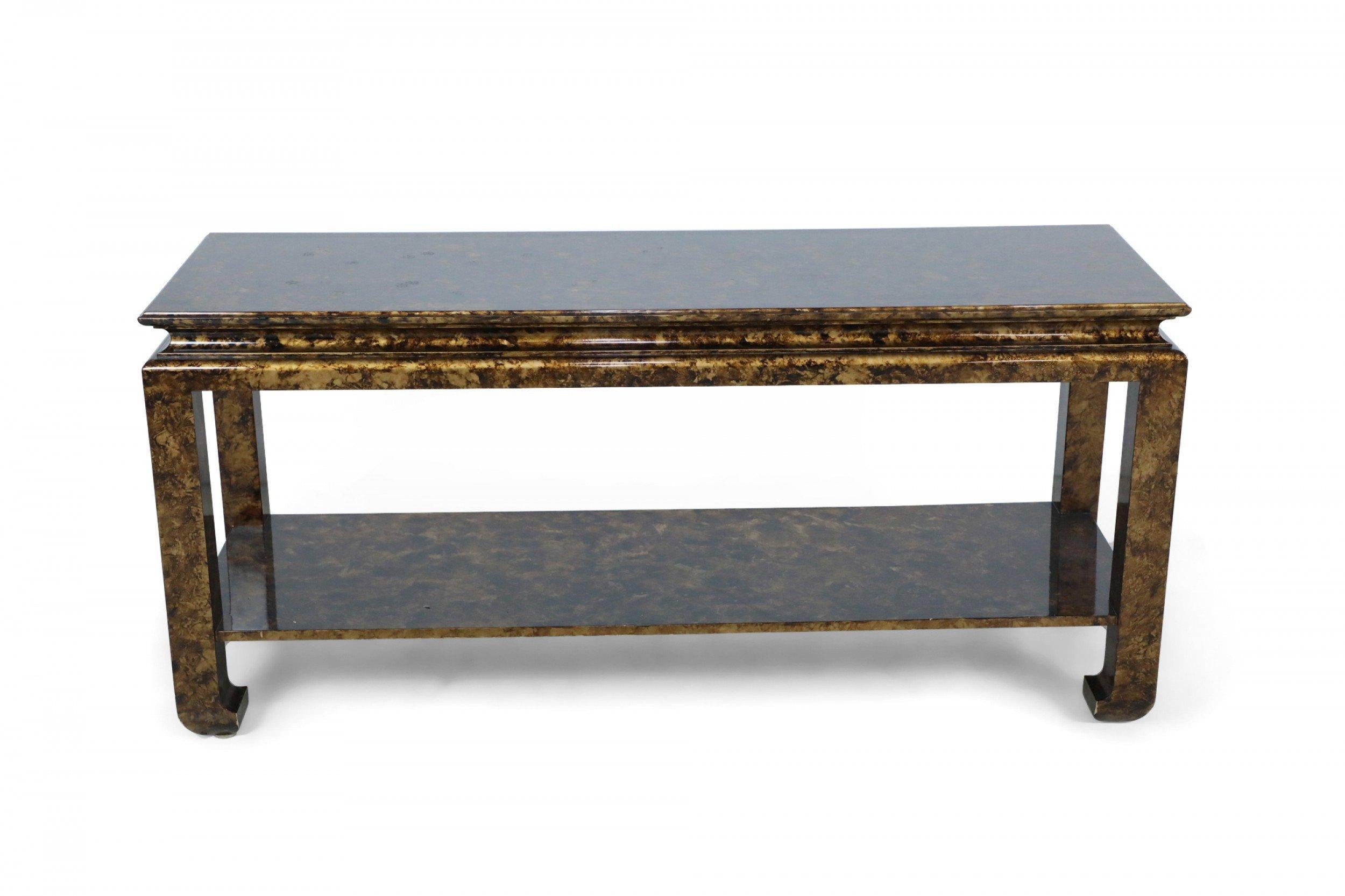 MidCentury Chinoiserie Faux Tortoise Shell Finished Console Table with Shelf For Sale 3