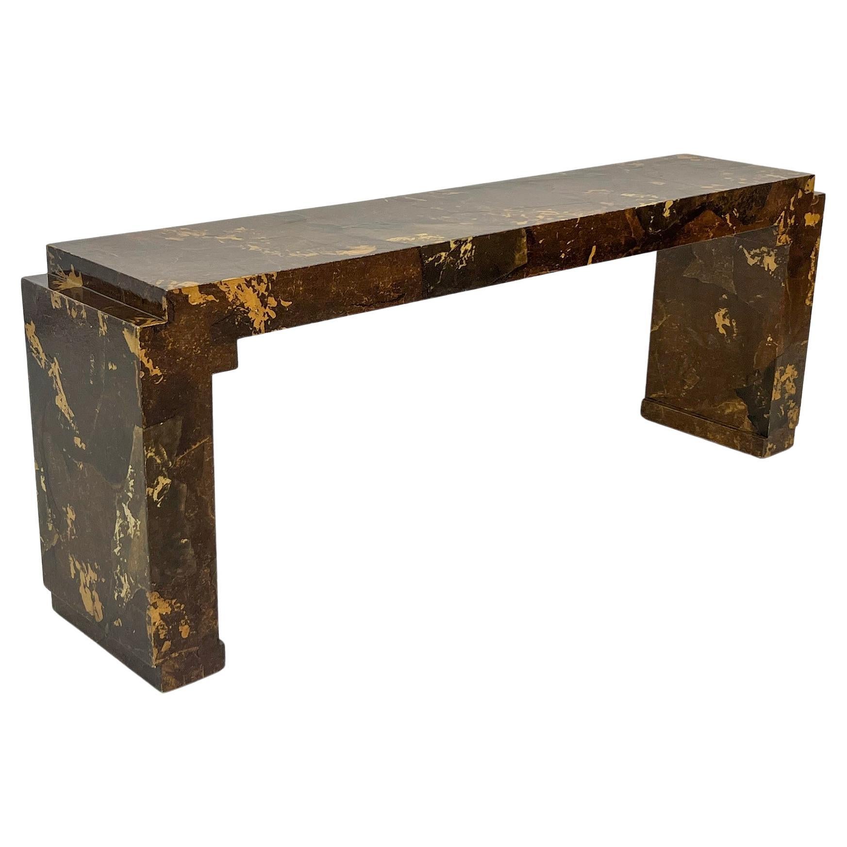 Midcentury Chinoiserie Lacquered Parchment Paper Console Table