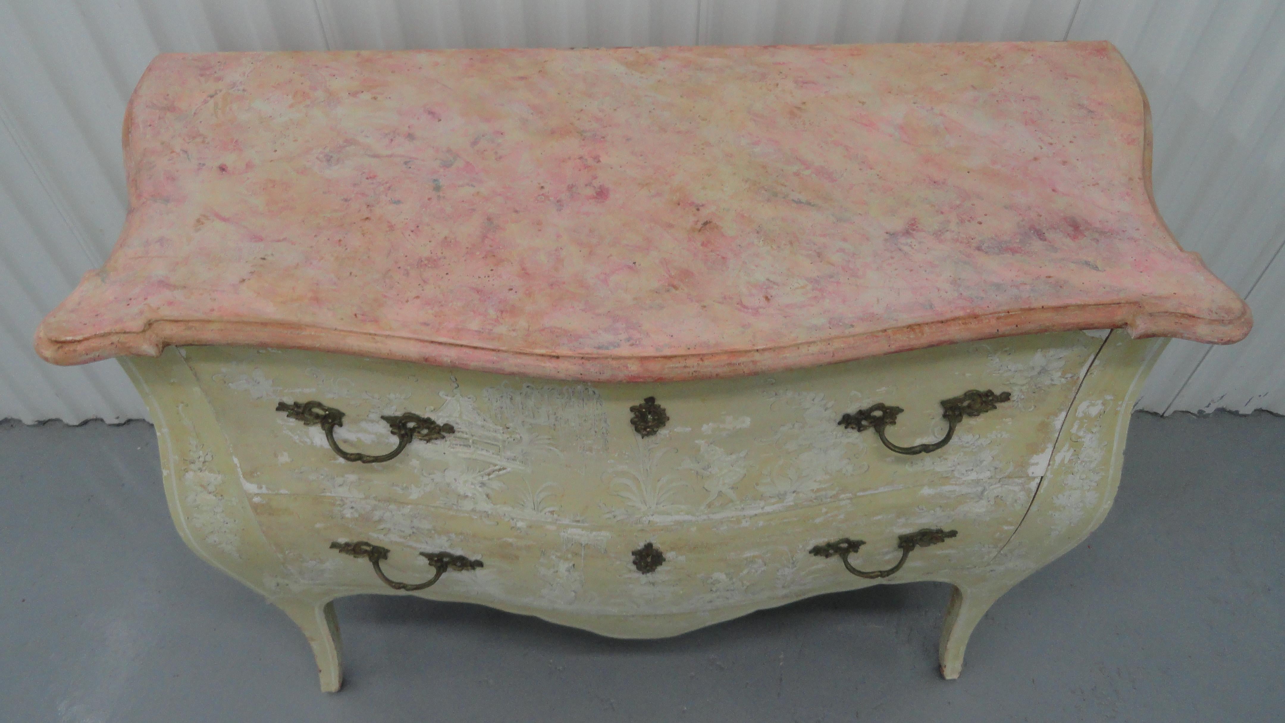 Louis XV Midcentury Chinoiserie Painted Bombe Chest For Sale