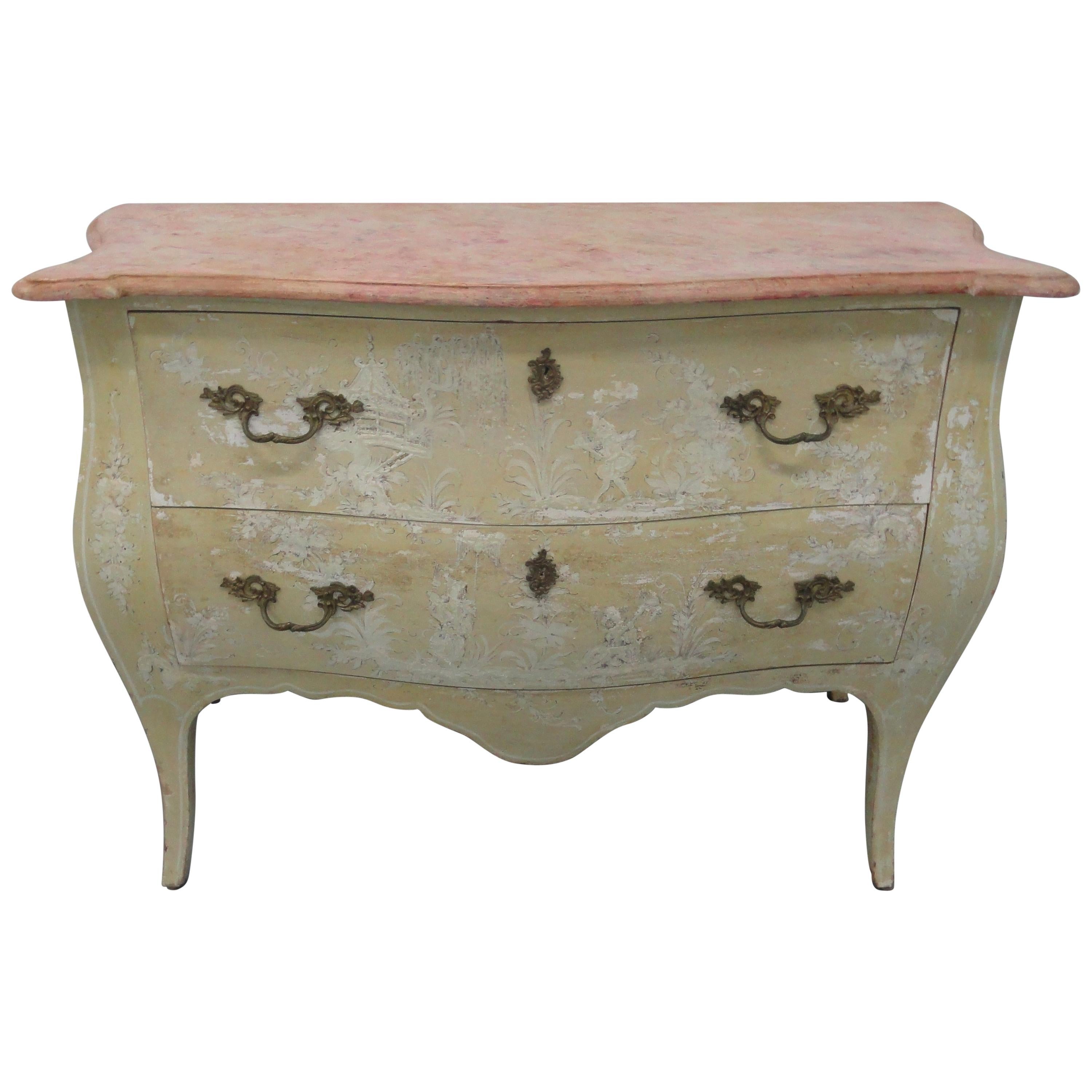 Midcentury Chinoiserie Painted Bombe Chest For Sale
