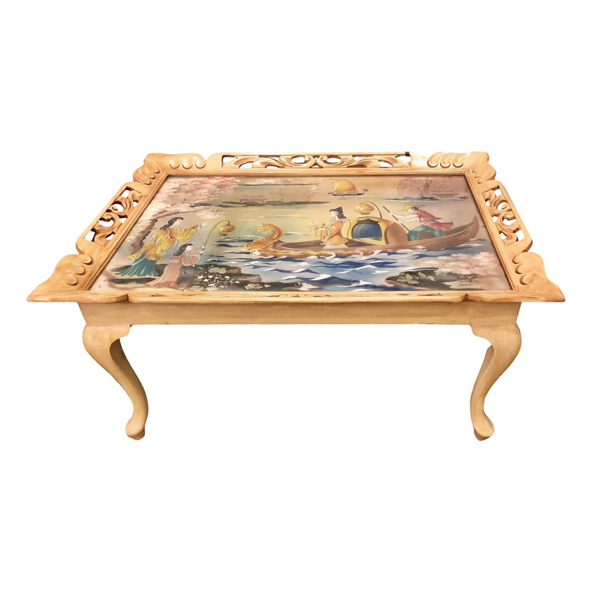 Midcentury Chinoiserie Painted Wood Table For Sale