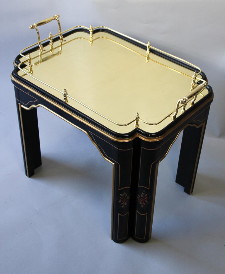 Midcentury Chinoiserie Rectangular Brass Tray Coffee Table For Sale at
