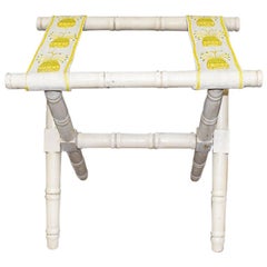 Vintage Midcentury Chinoiserie White and Yellow Faux Bamboo Pineapple Luggage Rack