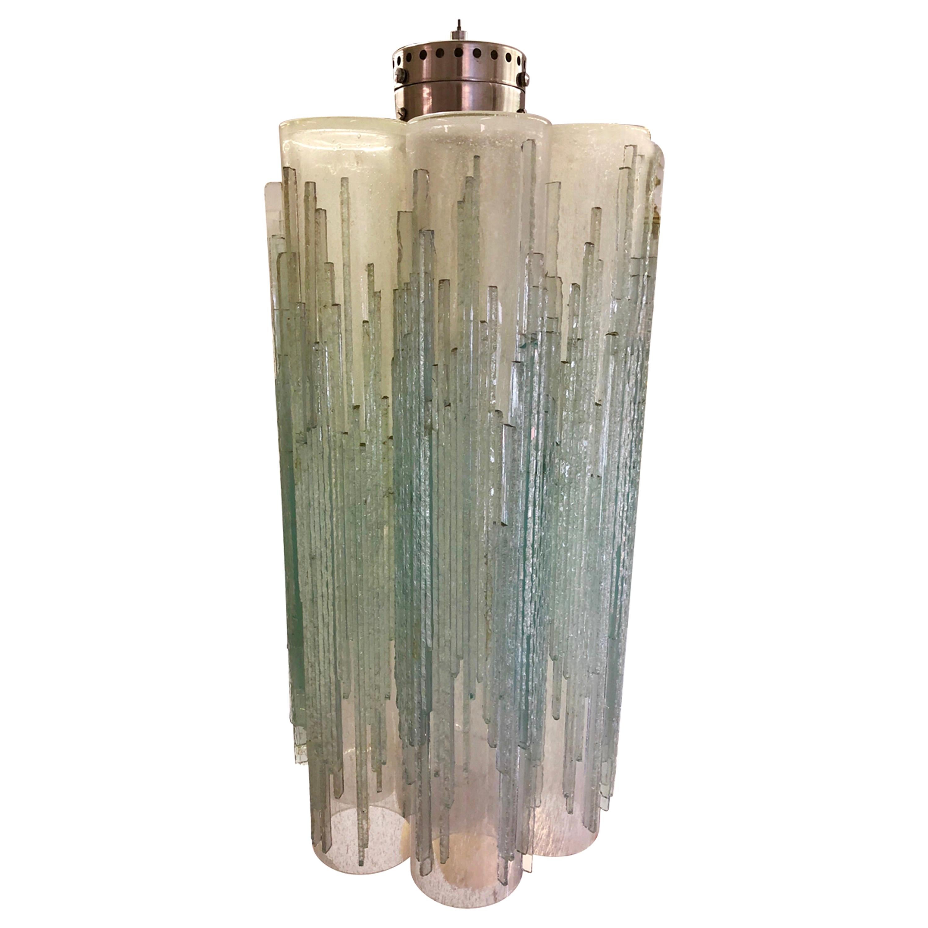 Midcentury Chiseled Murano Glass Chandelier Attributed to Max Ingrand & Venini For Sale