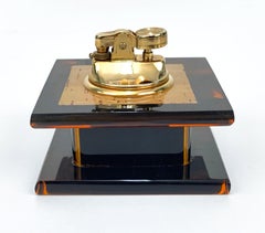 Midcentury Christian Dior Lucite and Brass French Table Lighter, 1970s