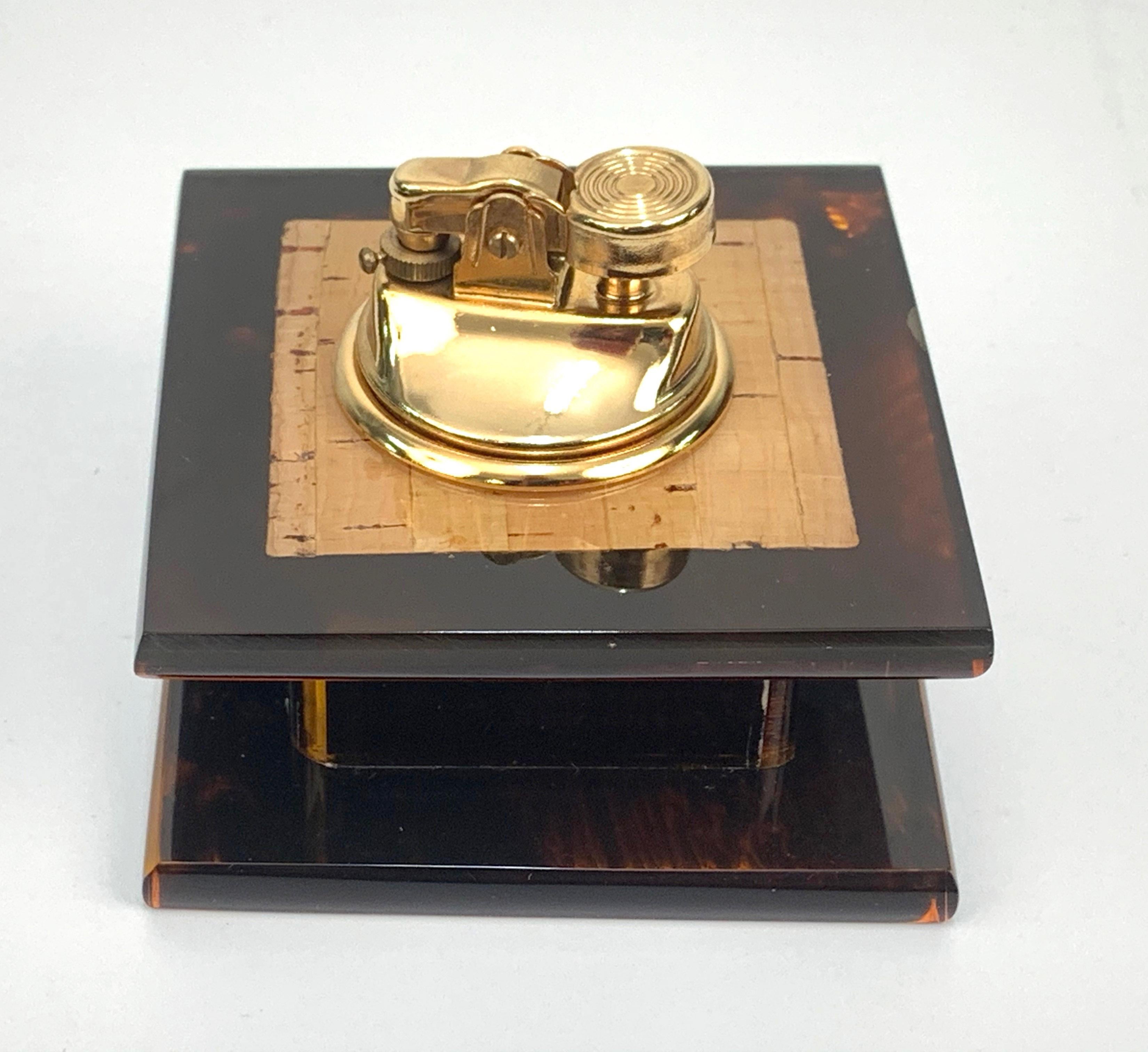 Mid-Century Modern Midcentury Christian Dior Lucite and Brass French Table Lighter, 1970s